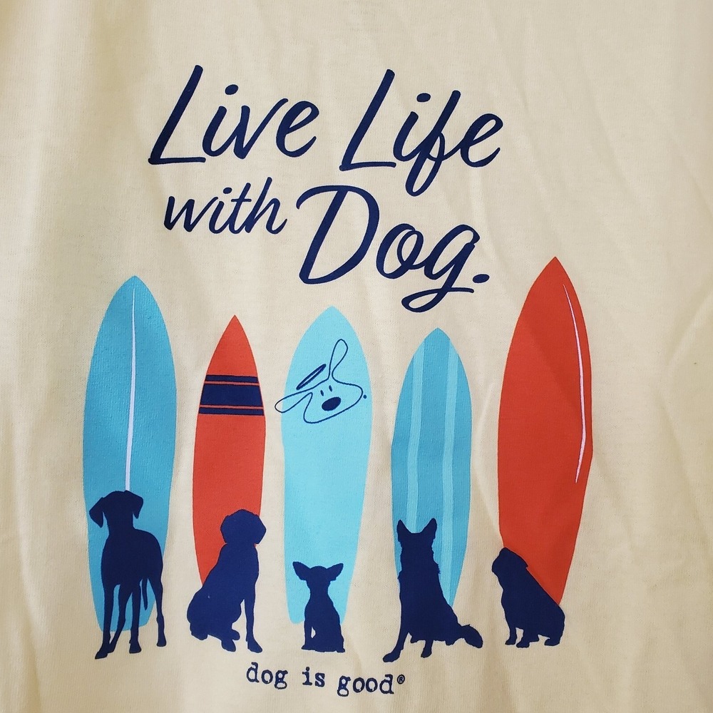 Dog is Good Mens Yellow Live Life with Dog Surfboard T-Shirt Size M AS717-YLBAS